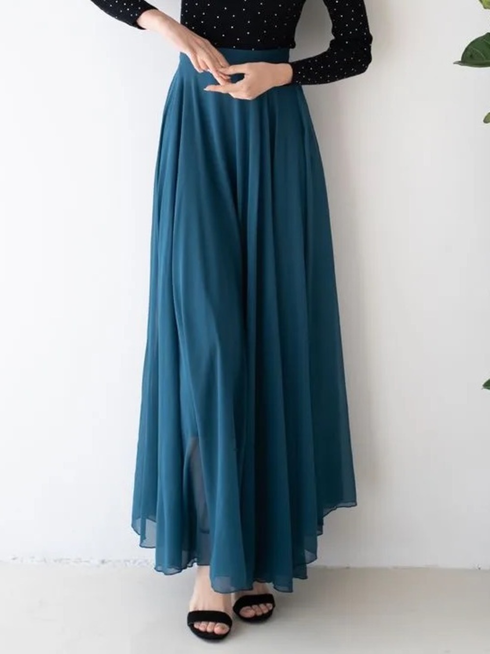 Chicwish Timeless Favorite Chiffon Maxi Skirt In Dark Green S